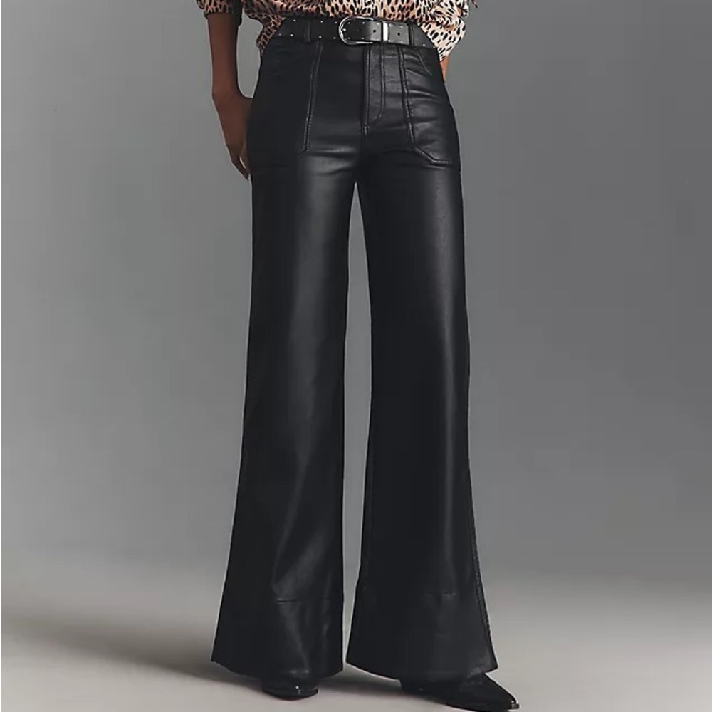 The Rylan Faux Leather Relaxed High-Rise Flare Pants by Pilcro Anthropologie